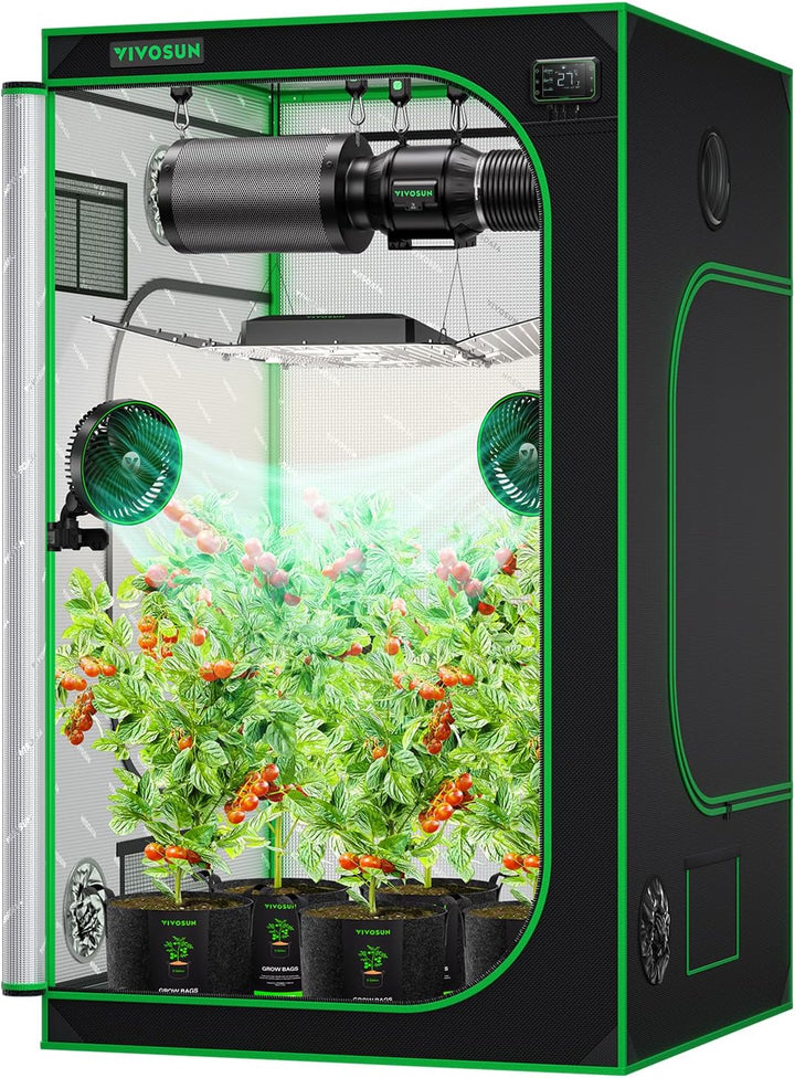 VIVOSUN Growzelt 120x120x200cm Grow Tent aus hochreflektierendes Mylar mit Sichtfenster und Bodenwan