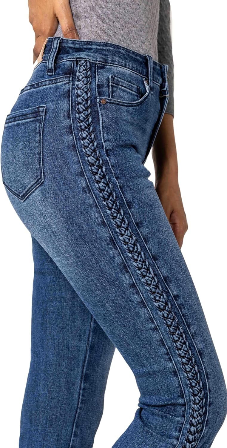 Nina Carter Q1897 Damen Bootcut Jeans im Retro-Stil HIGH Waist Stretchjeans Jeanshosen Used-Look Sch
