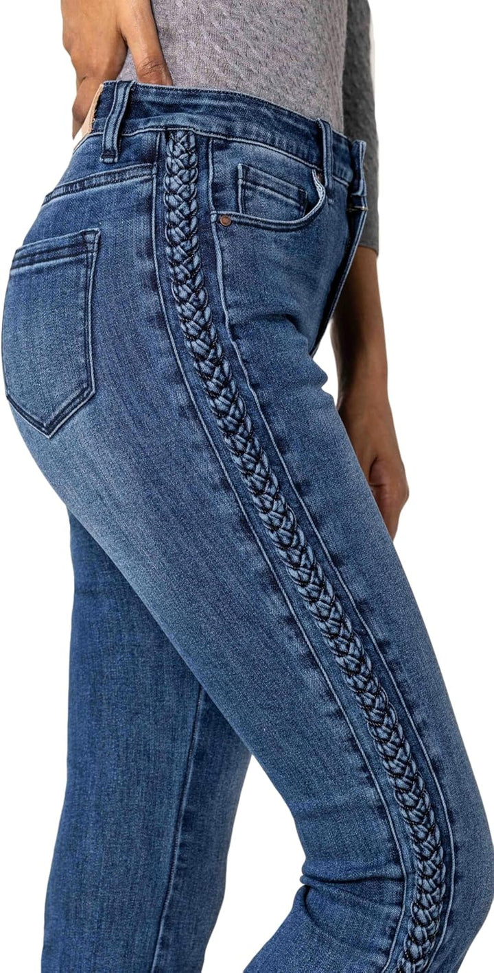 Nina Carter Q1897 Damen Bootcut Jeans im Retro-Stil HIGH Waist Stretchjeans Jeanshosen Used-Look Sch