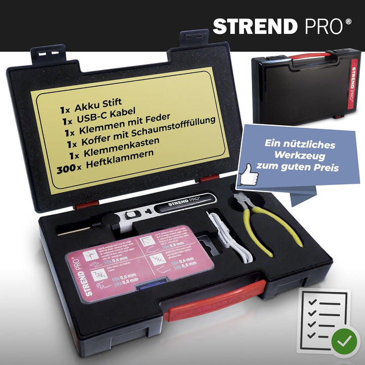 STREND PRO Kunststoff Schweissgerät Akku | Kunststoff Reparaturset mit 300PCS Heftklammern, Plastik
