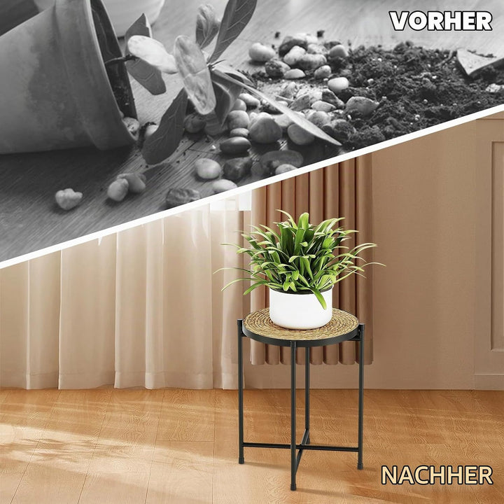 Bamworld Runder Pflanzenständer für draussen Blumenhocker Pflanzenhocker Blumenständer Metall Schwar
