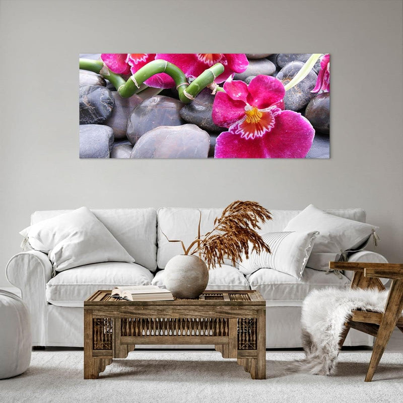 Wandbilder Dekoration Wohnzimmer Asiatisch bambus orchidee steine Panorama Bilder auf Leinwand 120x5