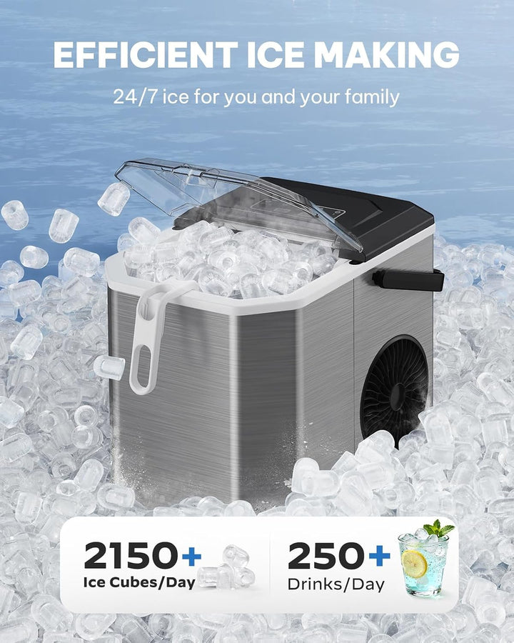 Silonn Eiswürfelmaschine mit Griff-Eiswürfelkorb – Tragbar &amp; Selbstreinigend, Mini Ice Maker 9 Eiswü
