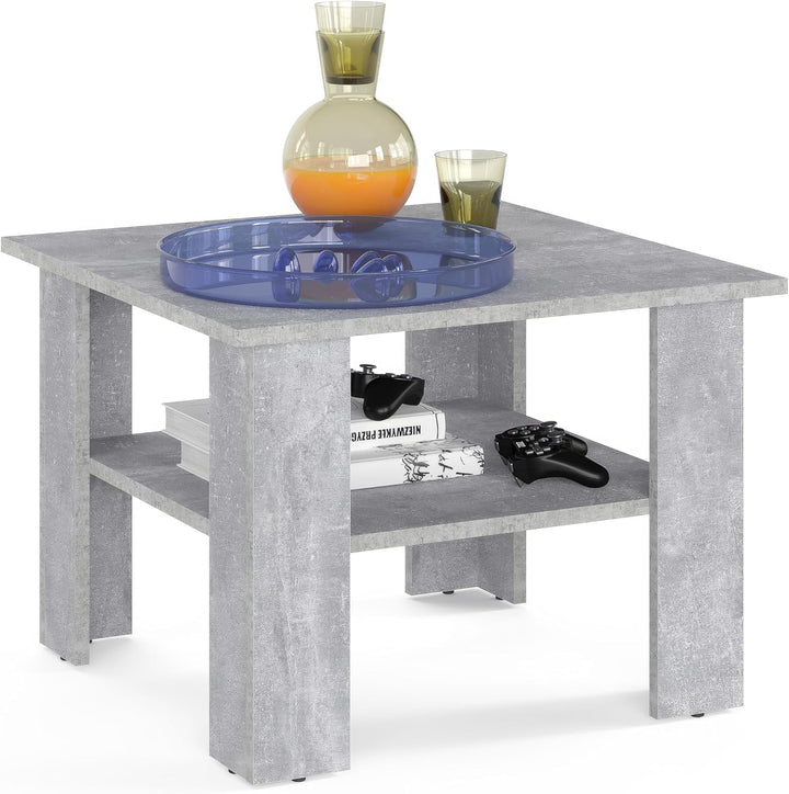 KOMTO Couchtisch Beton Vienna - Wohnzimmertisch Modern Couchtisch Holz Beistelltisch 60x60 Coffee Ta