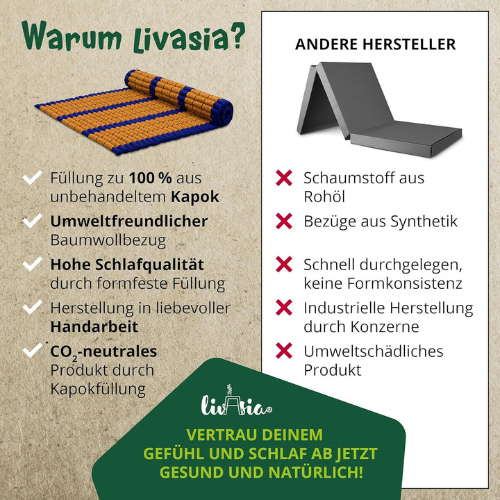 livasia Rollmatte Rollmatratze L-200x110x4,5cm, Gästebett Gästematratze 1 Person, Reisebett Kofferra