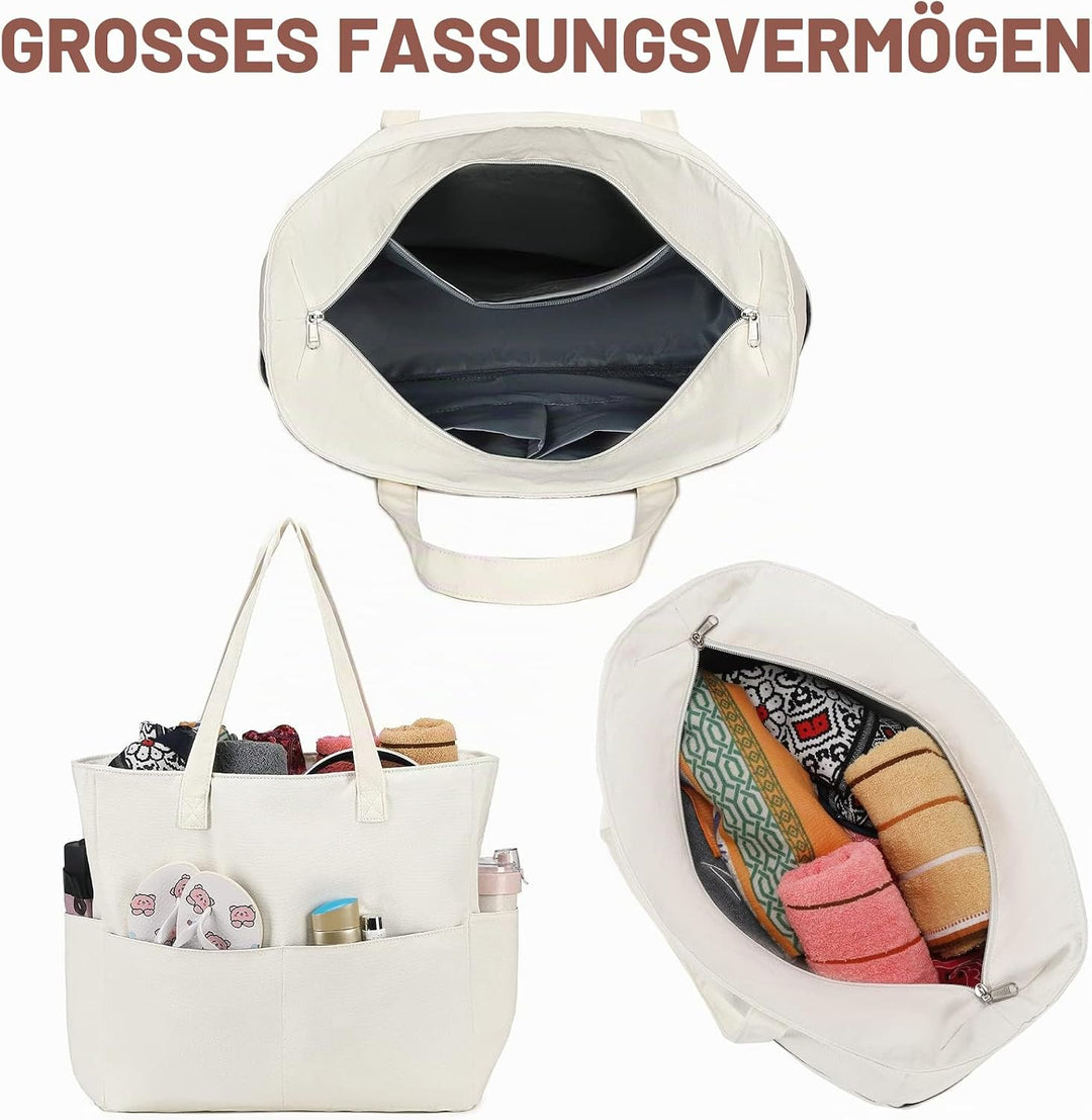 LEDAOU Grosse Strandtasche mit reissverschluss Damen Wasserdicht Umhängetasche Tragetasche shopper s