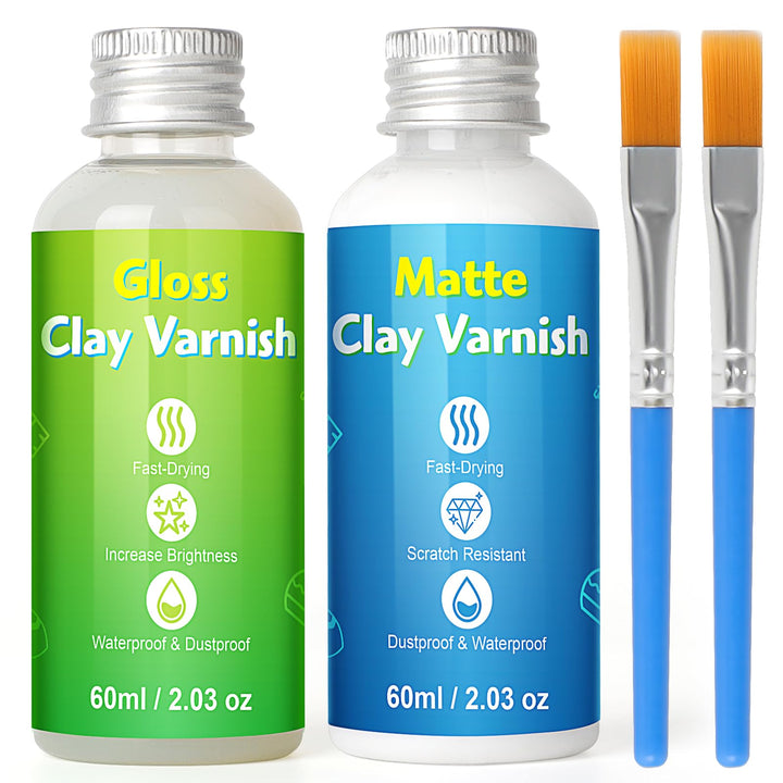 2 x 60ml Air Dry Clay Glaze, Glanz- und Mattlack Set für Lufttrocknenden Ton, Hochglanz & Kratzfest
