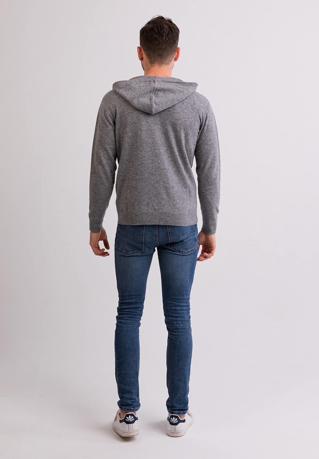 CASH-MERE.CH 100% Kaschmir Herren Kapuzenpullover | Hoodie mit Reissverschluss S Grau, S Grau