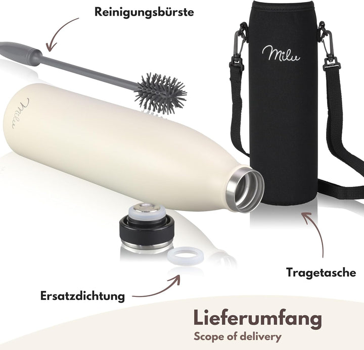 Milu Edelstahl Trinkflasche 350ml 500ml 750ml 1L 1,5L Thermosflasche Isolierte Wasserflasche Auslauf