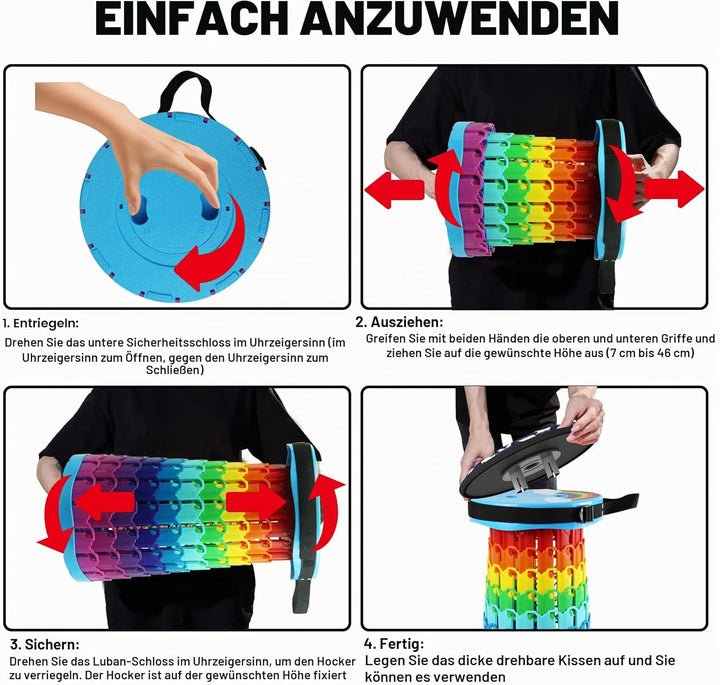 ALEVMOOM Tragbarer Klapphocker,Camping Hocker Teleskophocker,Klappbarer Hocker,Mini Leichte Campingh