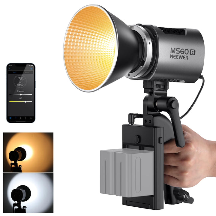 NEEWER MS60B LED Videoleuchte Studiolicht mit 2,4G/APP Steuerung 65W Ganzmetall Mini Kompakt COB Bi-
