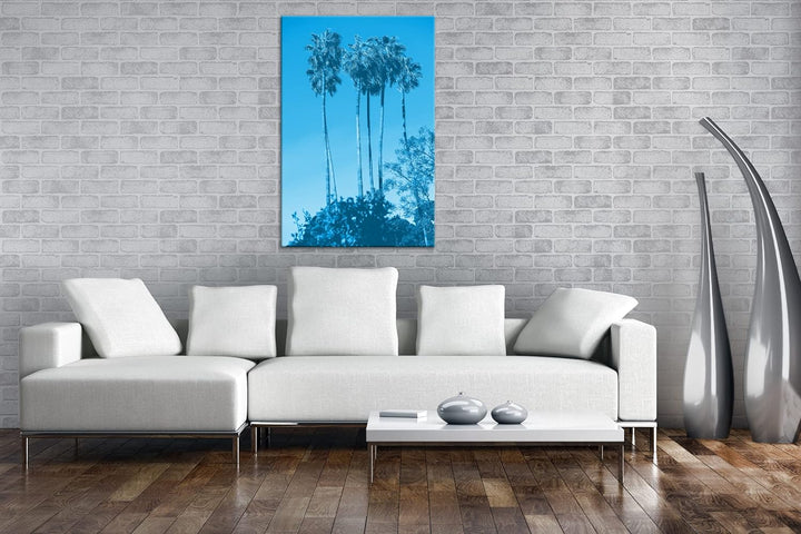 deyoli gigantische Tropische Palmen Format 80x60 Effekt: Monocrome Blau als Leinwandbild, Motiv fert