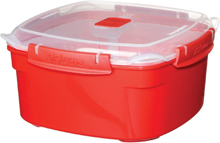 Sistema Microwave Reiskocher, 2,6 l, rot/transparent & Microwave Dampfgarer, mittelgross mit herausn