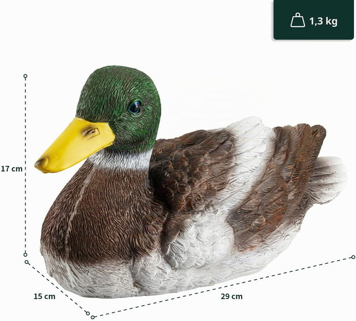 VERDOBA Gartendekoration Ente aus Kunstharz handbemalt - Gartenfiguren für aussen &amp; Wintergarten Dek