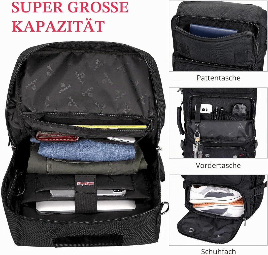 WITZMAN Reiserucksack Herren Gross Reisetasche Reiserucksack Handgepäck Flugzeug mit USB Ladeanschlu