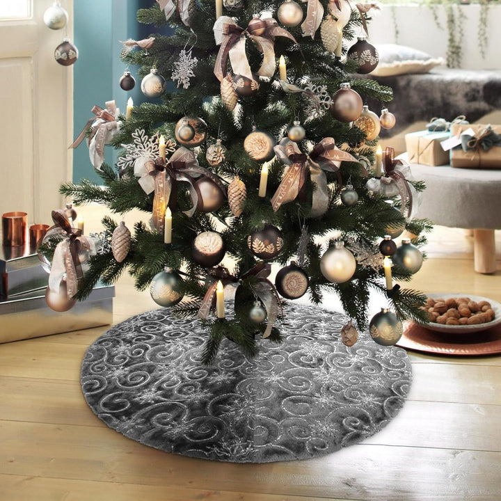 KONVINIT Grau Weihnachtsbaumdecke Plüsch Christmasbaumdecke Kunstfell Weihnachtsbaumteppich Rund Wei