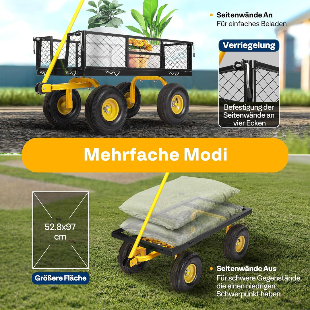 VIVOHOME Gartenwagen Bollerwagen mit Abnehmbaren Seiten Belastbar bis 400kg | Belastbarer Transportw