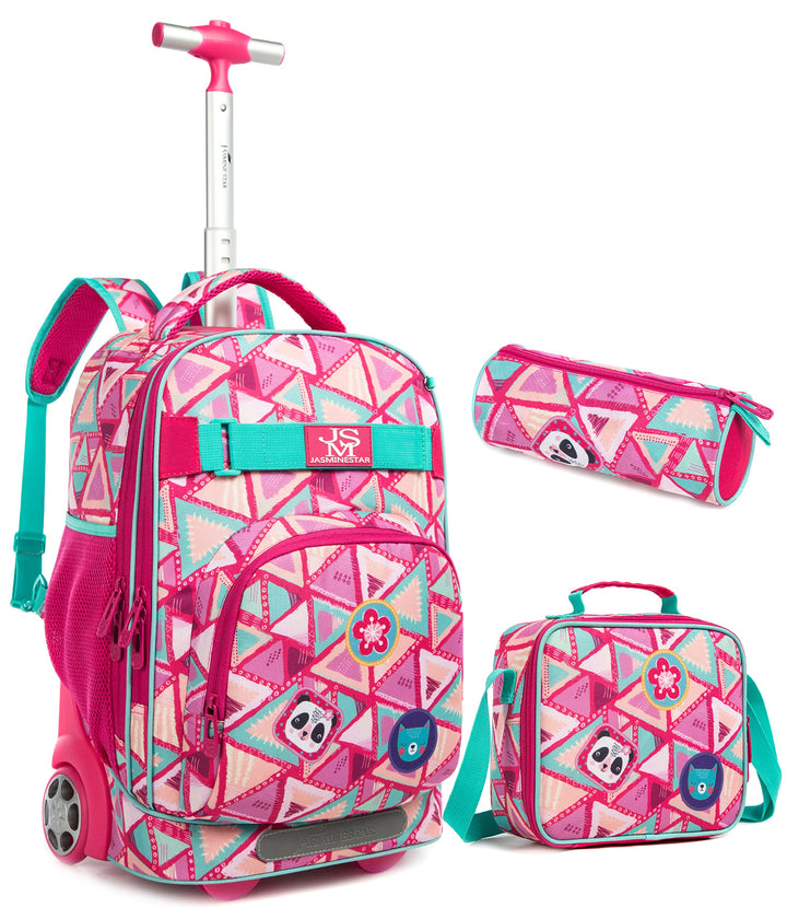 HTgroce Rolling Backpack Panda Rolling Backpack für Kinder Mädchen Freizeit Reisegepäck 3 in 1 Schul