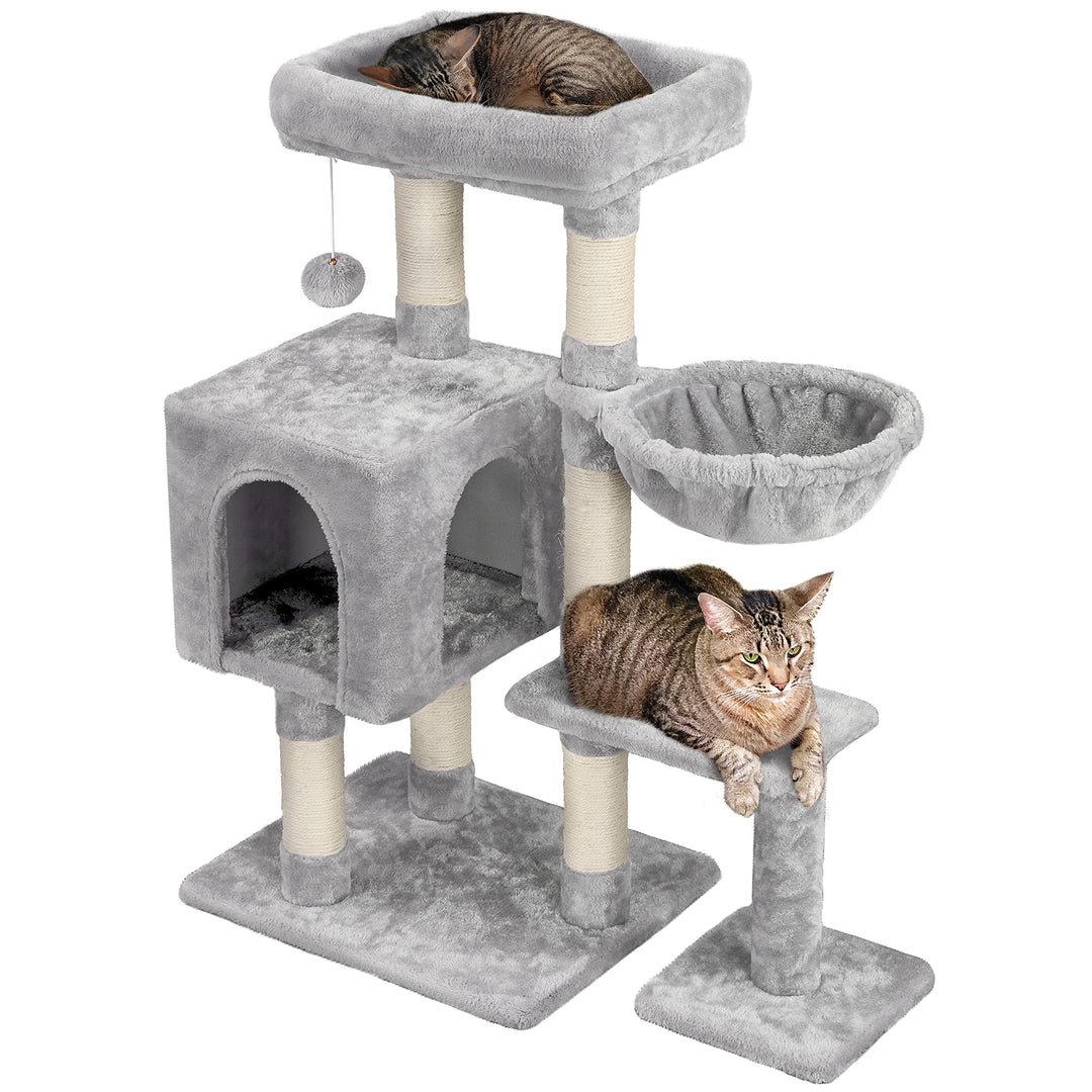 Yaheetech Kratzbaum 96 cm hoch Katzenbaum Kletterbaum für Katzen, mit Plattform Katzenhöhle Korb Sis