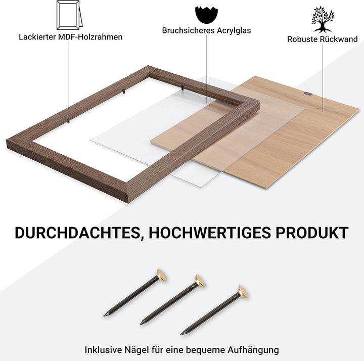 CABBEL 3er Set Bilderrahmen 30x40 cm MDF Holz-Rahmen mit bruchsicherem Acrylglas, ideal für Poster,