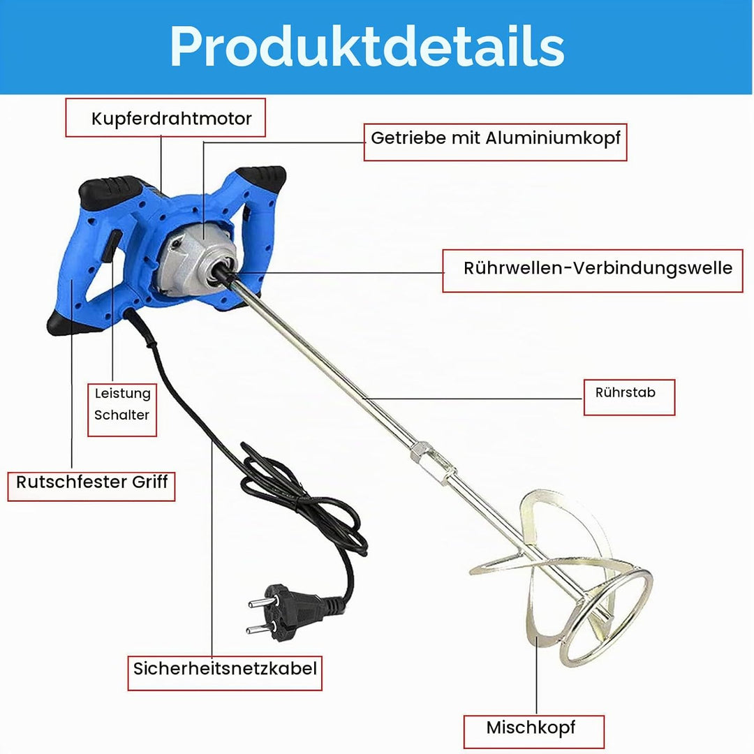 2600W Elektrischer Betonmischer Mörtelrührer, einstellbare 6-Geschwindigkeit, Handmischer Rührwerkze