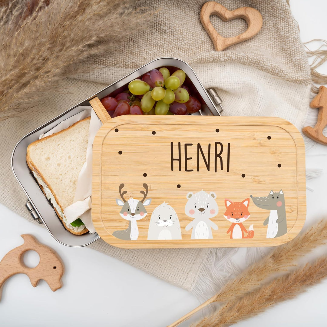 Kidsmood - Personalisierte Brotdose Kinder mit Fächern – Edelstahl Snackbox mit Fächern für Schule &amp;