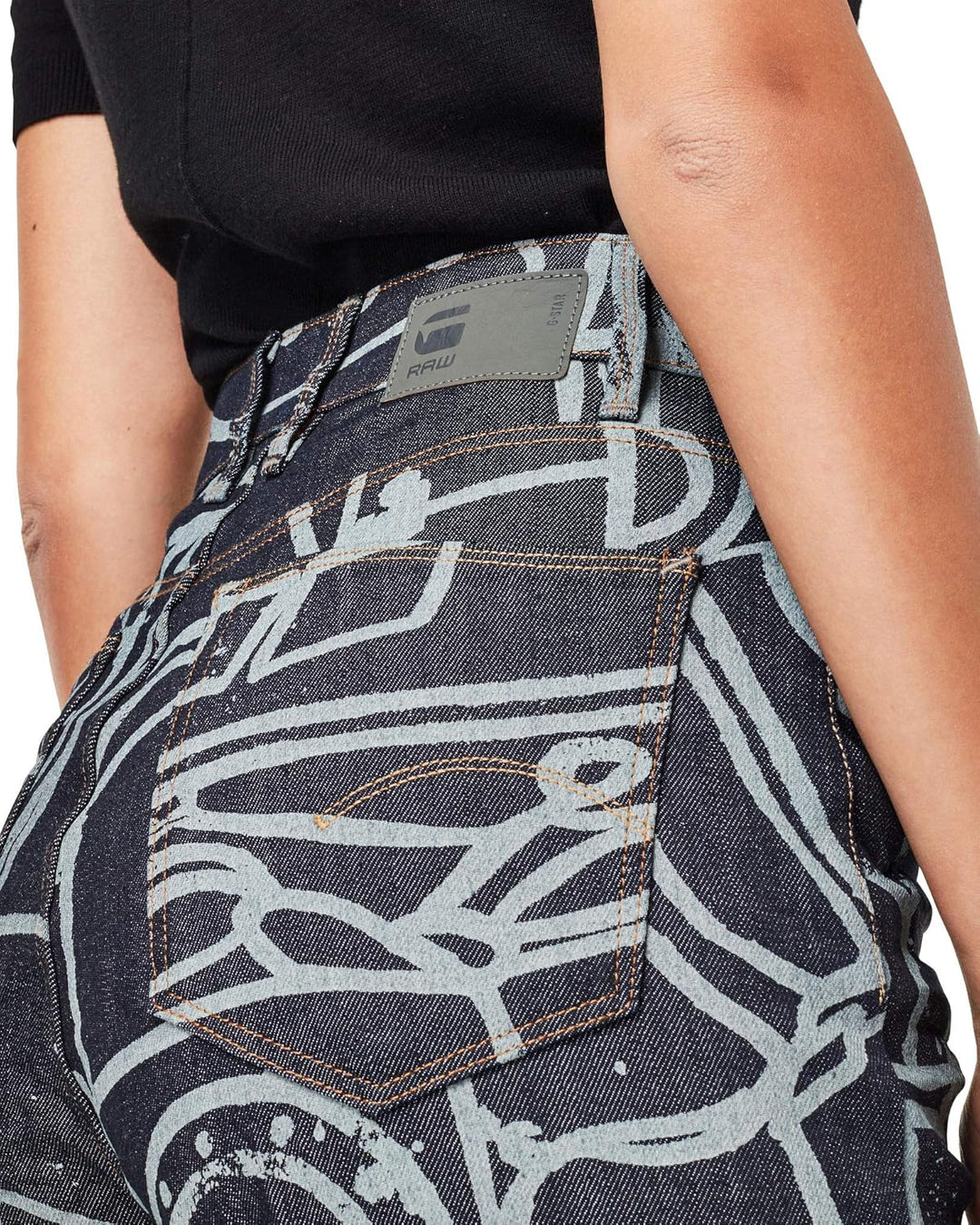 G-STAR Damen Janeh Ultra High Mom Ankle Jeans 32W / 30L Mehrfarben (Raw Denim Charcoal Line Art Spla