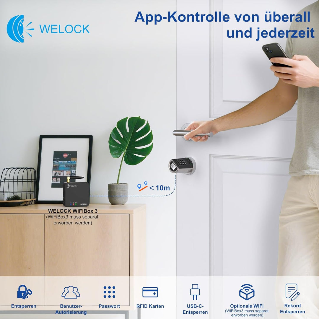 WELOCK ToucA51 Pro Elektronisches Türschloss Fingerabdruck mit Passwort,RFID Karte,APP und WiFi,Fing