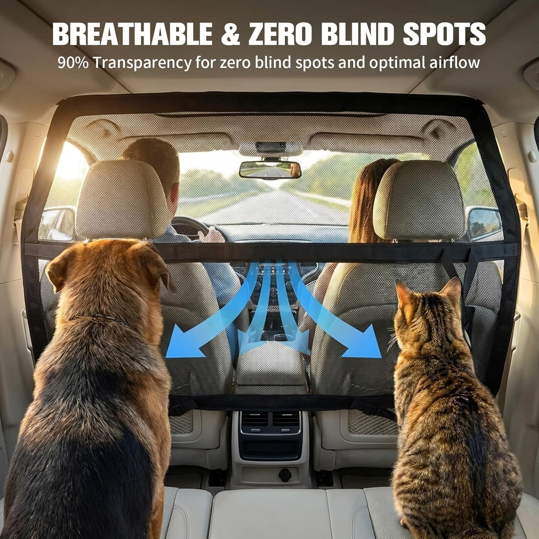 Hundegitter Auto Rücksitz & Kofferraum — 107*127cm Hundeauto Trenngitter mit verstärkte Transparente