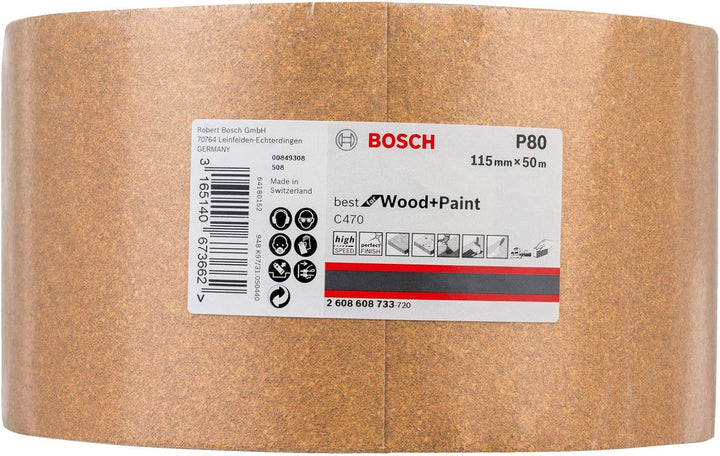 Bosch Professional Schleifrolle für Holz und Farbe (93 mm, 50 m, Körnung 180, C470), Körnung 18