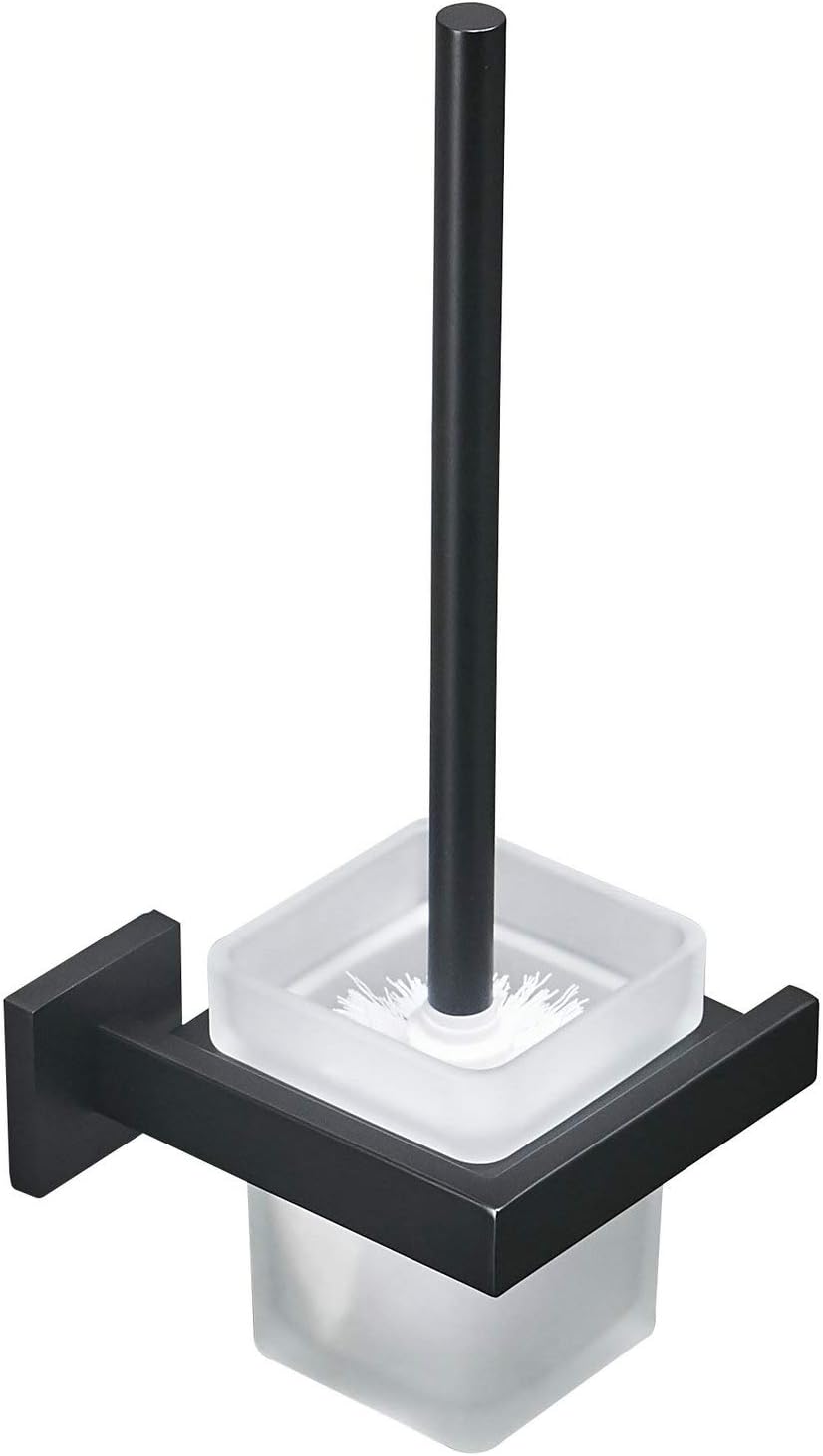 WC-Bürste und Halter Wand Toilettenbürste Mit Halterung, Schwarz, 304 Edelstahl und Mattglas für Bad