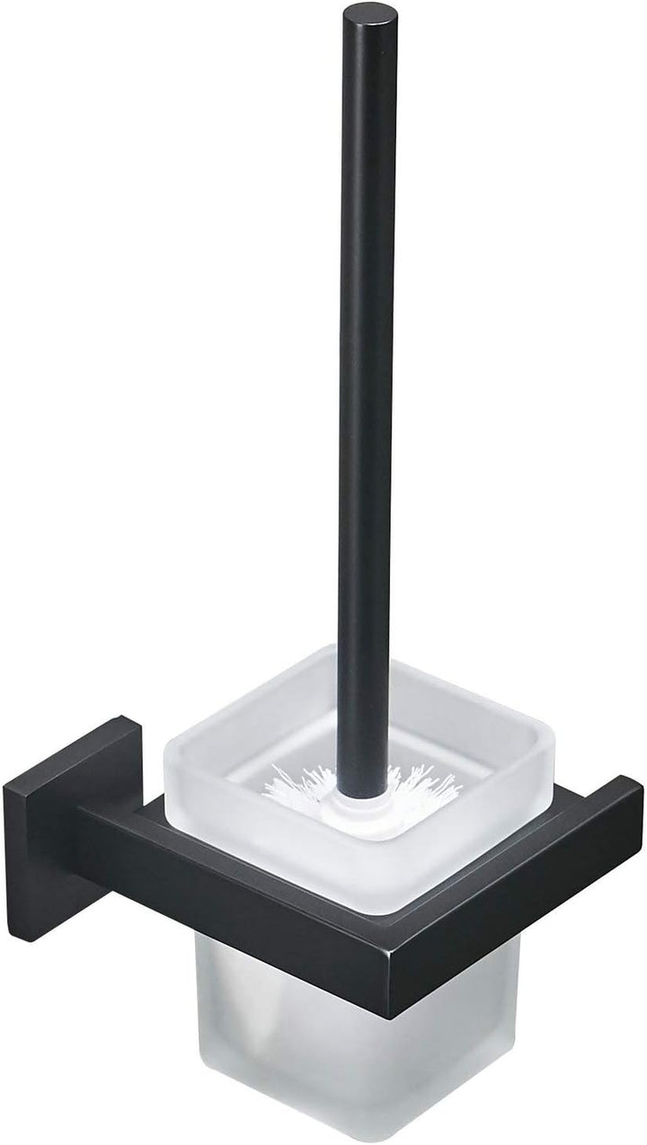 WC-Bürste und Halter Wand Toilettenbürste Mit Halterung, Schwarz, 304 Edelstahl und Mattglas für Bad