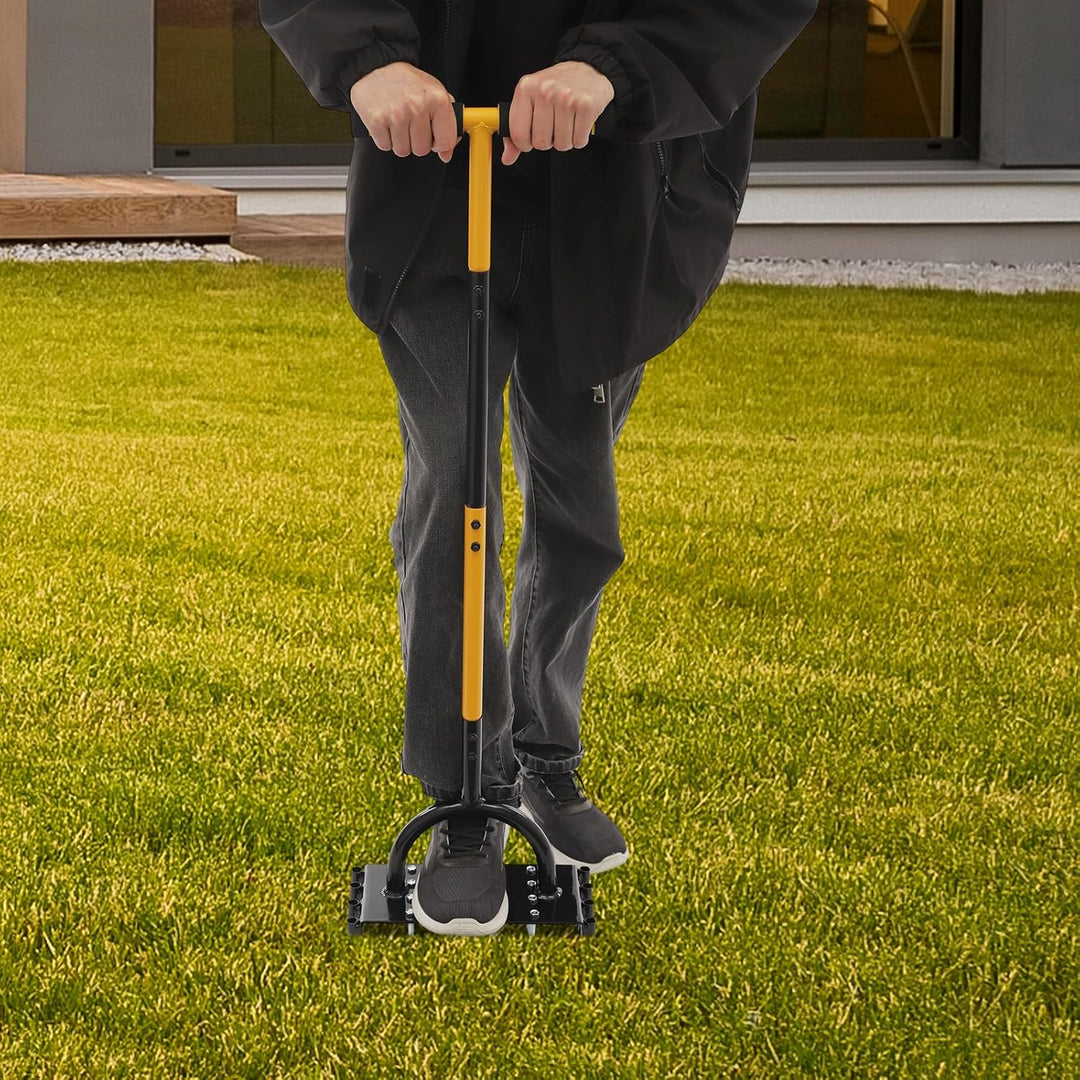 2-in-1 Rasenlüfter, Aerifizierer für Rasen, Manuell Rasenbelüfter mit 16 Eisenspikes, Heavy Duty Han