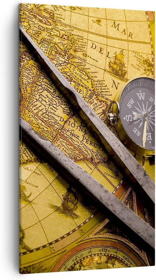 Bilder auf Leinwand Kompass Abenteuer Reisen Leinwandbild mit Rahmen 45x80cm Wandbilder Dekoration W