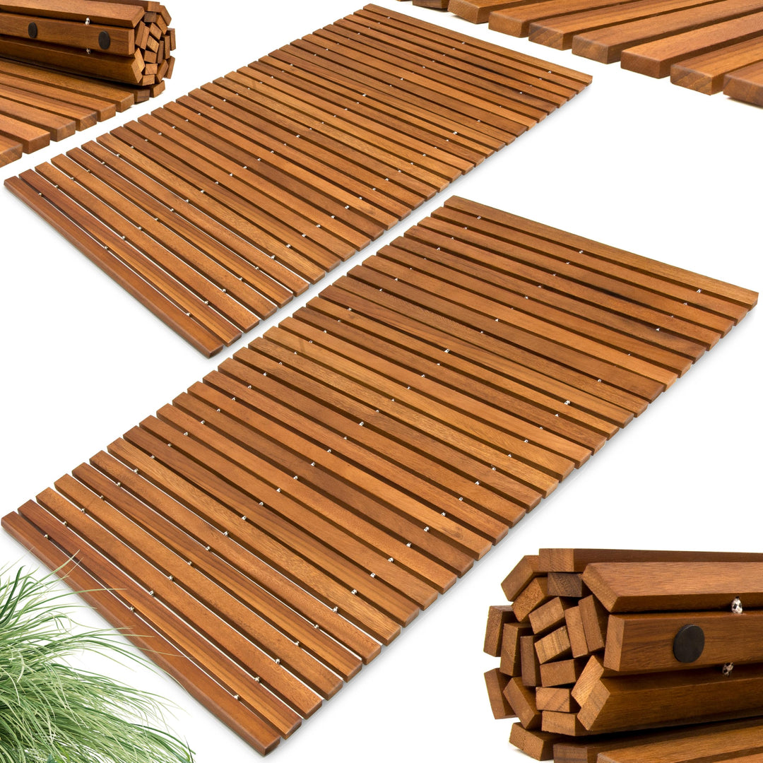 Deuba® 2X Badematte Holz FSC®-zertifiziertes Akazienholz rutschfest Badvorleger Duschmatte Holzdusch