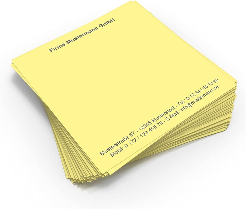 500 Notizzettel personalisiert in praktischer Zettelbox mit Stiftehalter 10 x 10 cm (hellgelb), hell