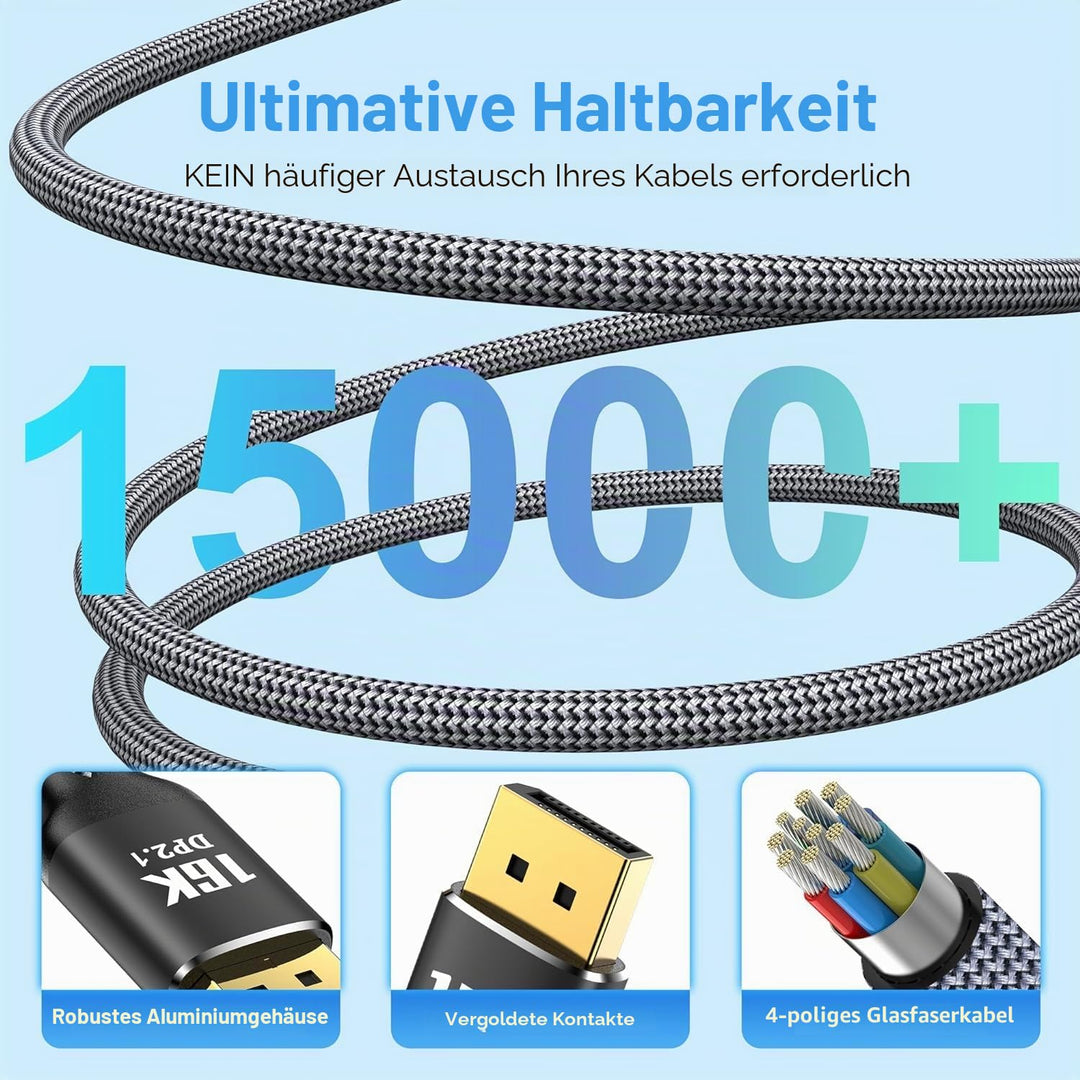 3m DisplayPort Kabel 16K DP 2.1 2.0 [16K @ 60Hz, 8K @ 120Hz, 4K @ 240Hz 165Hz 144Hz, 80Gbps HDR10 HD