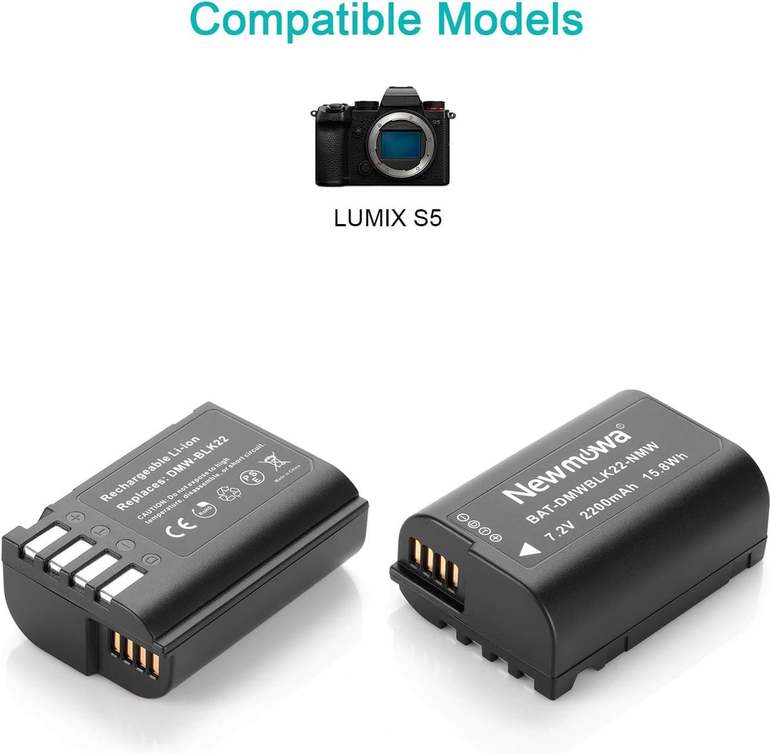 Newmowa Ersatz Akku DMW-BLK22 (2er Pack) und Tragbar Micro USB Dual Ladegerät Kit für Panasonic DMW-