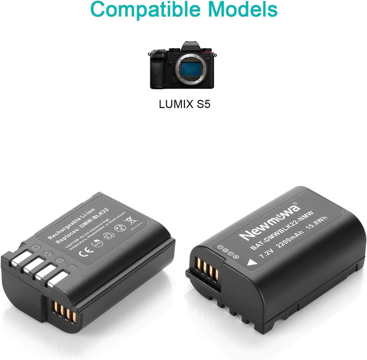 Newmowa Ersatz Akku DMW-BLK22 (2er Pack) und Tragbar Micro USB Dual Ladegerät Kit für Panasonic DMW-