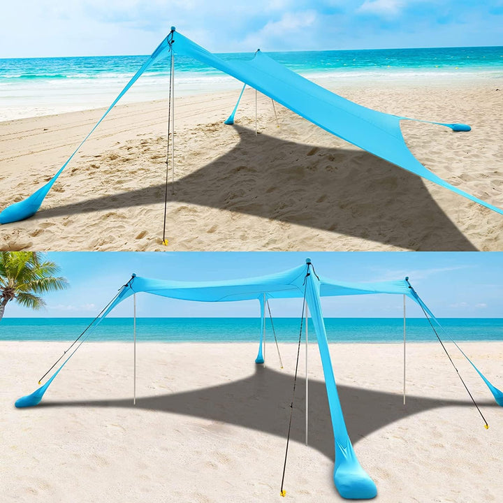COMMOUDS Sonnenschutz Strand 3,6M x 3,6M, UPF50+ Sonnensegel Strand Strandmuschel Tragbarer Strandze