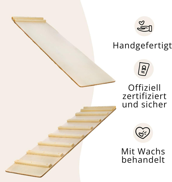 joy of nature 2in1 Holz Kletterrampe &amp; Rutschbrett für Kletterdreieck - Montessori Indoor Rutsche ab