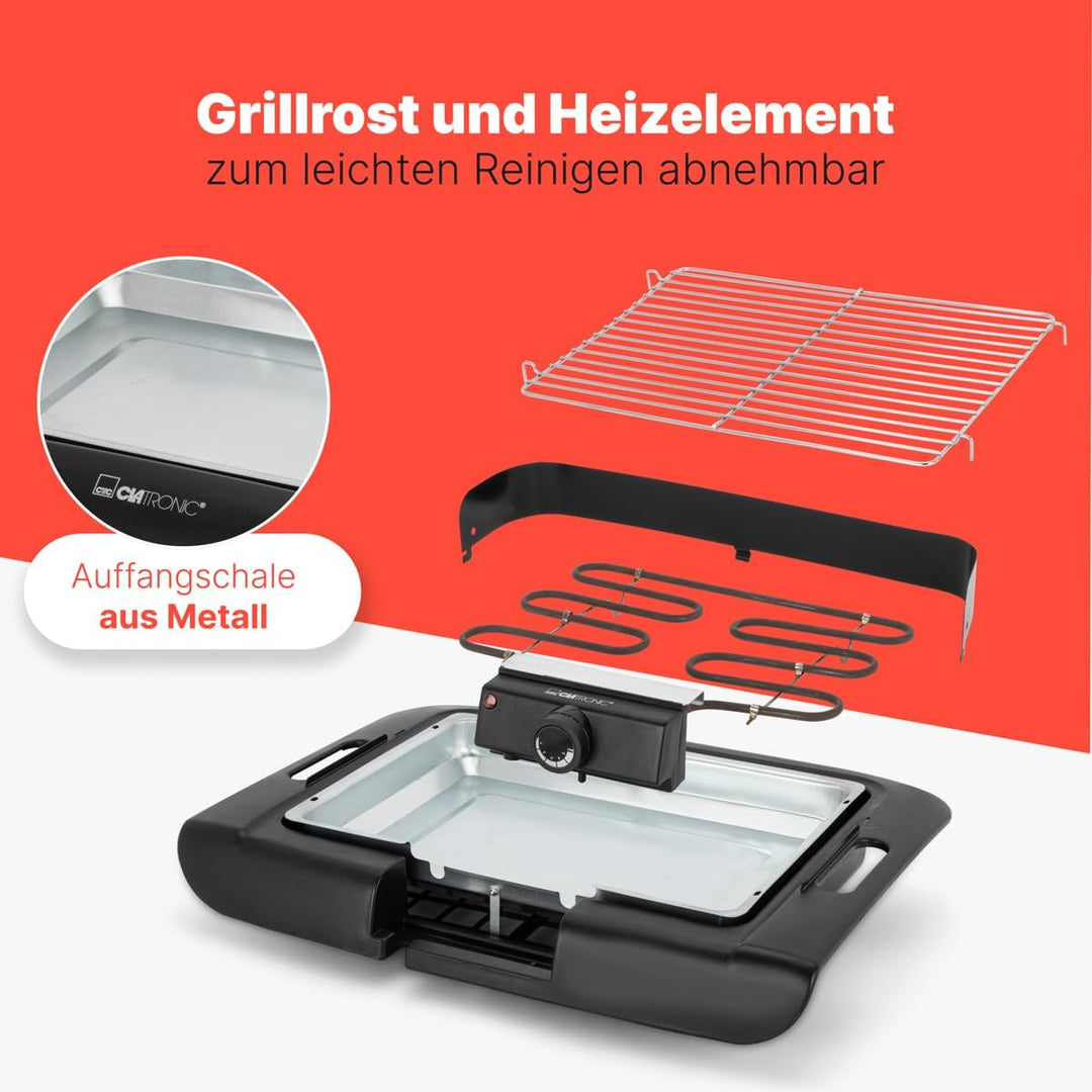 Clatronic® Barbecue-Tischgrill | Elektrogrill ideal für Balkon & Küche | Elektro Grill mit Windschut