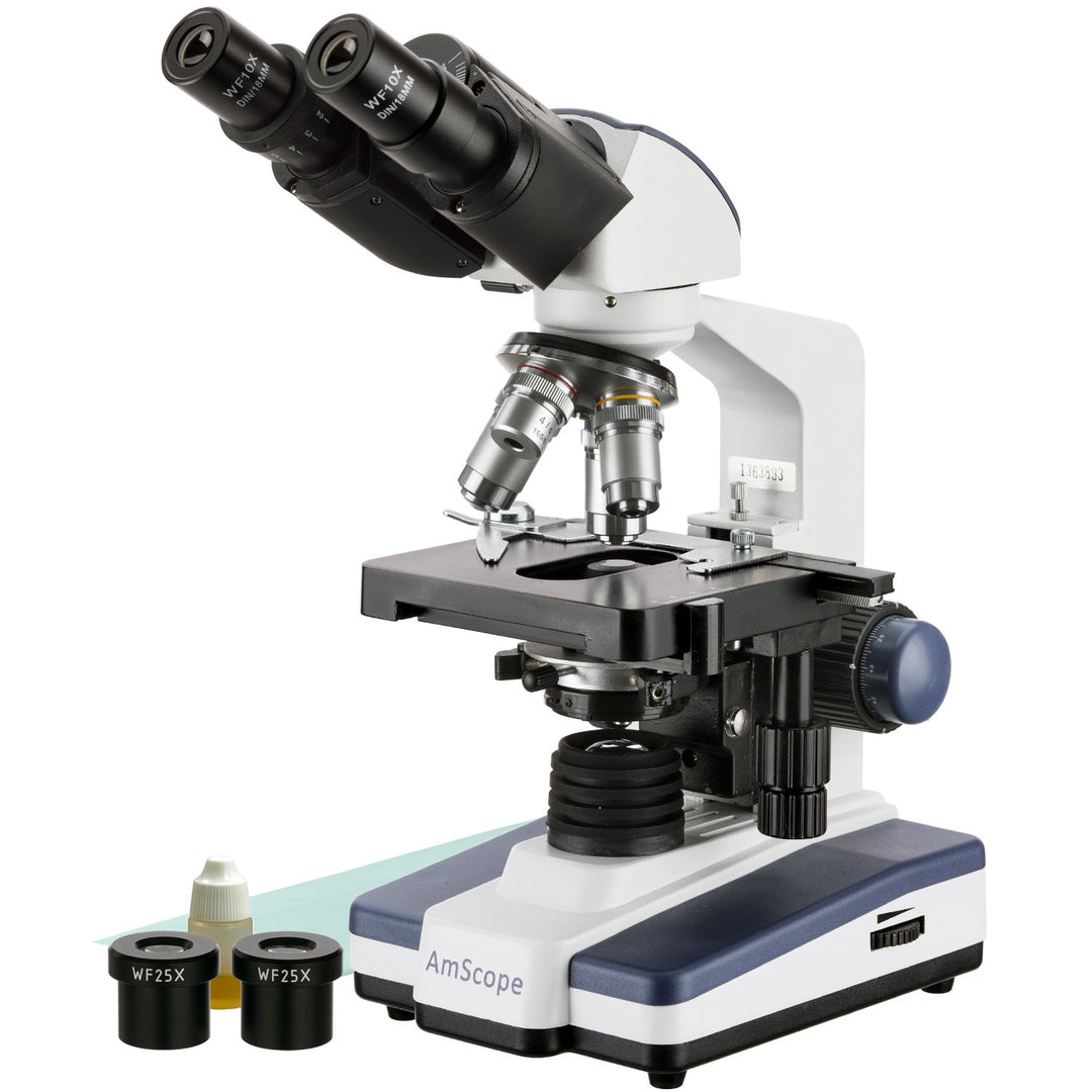 AmScope B120C-10M 40X-2500X LED Lab Binokular-Verbundmikroskop mit 3D-Bühne und 10MP-Kamera