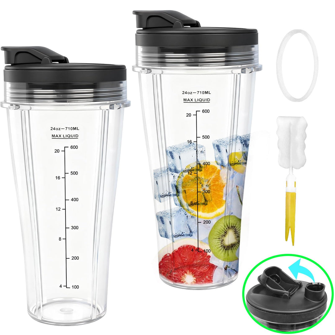 2er Pack 24oz Ersatzbecher kompatibel mit Ninja Blender – Smoothie Becher mit Deckel & Reinigungsbür