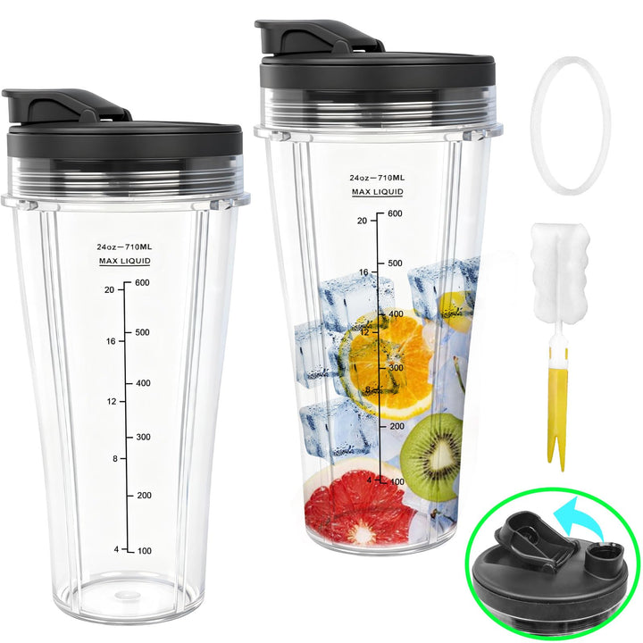 2er Pack 24oz Ersatzbecher kompatibel mit Ninja Blender – Smoothie Becher mit Deckel & Reinigungsbür