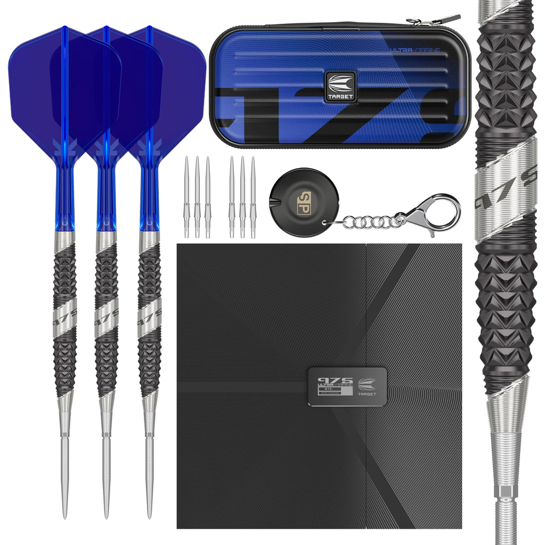Target Darts 975 Ultra Marine 97.5% Wolfram Swiss Point Stahlspitze Dart Satz with K-Flex 24G Barrel