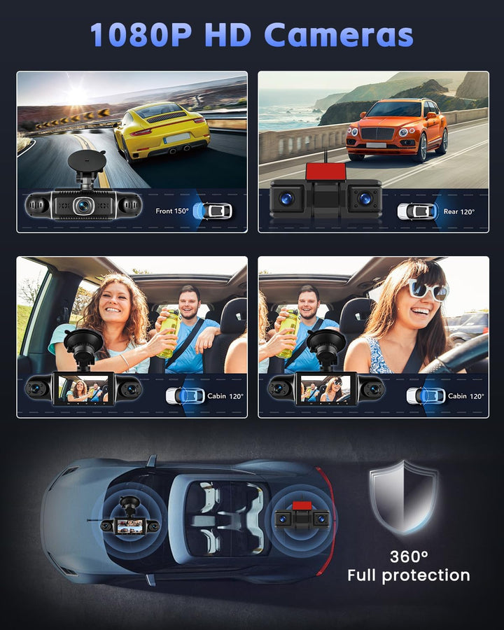 Hikity 5-Kanal-Dashcam, 360° Dashcam 1080P*4 Vorne und Hinten Innen Links Rechts, Autokamera mit 64G