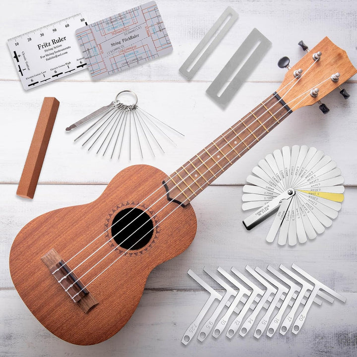 Gitarren Werkzeug Set Messwerkzeug für Die Gitarre Gitarren Tool Set Enthält Kunststofflineal Silber