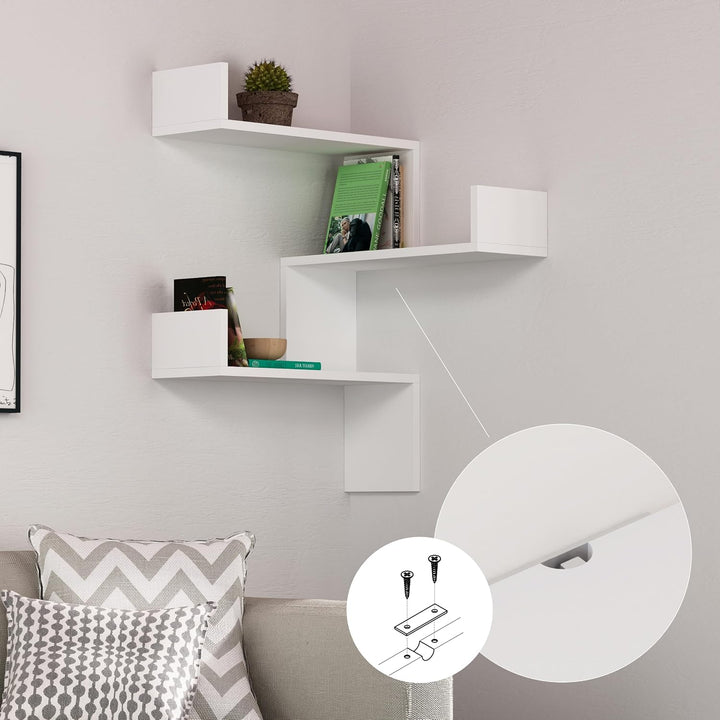 Luksa Wandmontiertes Eckregal mit 3 Etagen | Bücherregal &amp; Dekoregal | 60 x 60 x 90 cm | Verschieden
