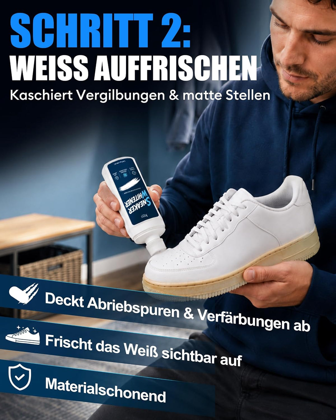 Jevvu Sneaker Reiniger Schuhputzset mit Schuhcreme Weiss gegen Schmutz